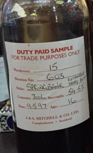 Springbank 16 years, Duty Paid Sample for Trade