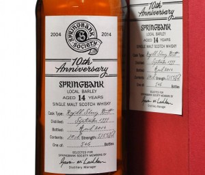 Springbank 14 years, 1999/2014, Springbank Society 1o th Anniversary (Photo sourced from Internet)